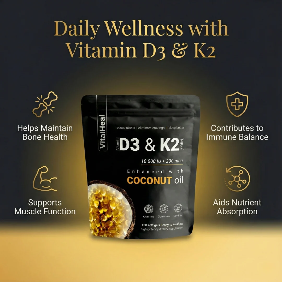High Potency Vitamin D3 & K2 | 10,000 IU D3 + 200 mcg K2 – Joint, Bone & Immune Support - Image 2