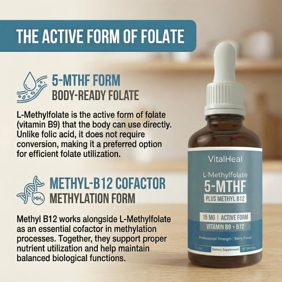 L-Methylfolate 15mg + B12 Liquid Drops with 5-MTHF for Methylation Support - Image 4