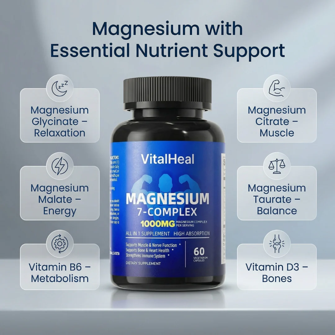 Magnesium 7 Complex 1000mg – Magnesium Glycinate Supplement for Sleep & Muscle Support, High Absorption with Vitamin D3 - Image 4