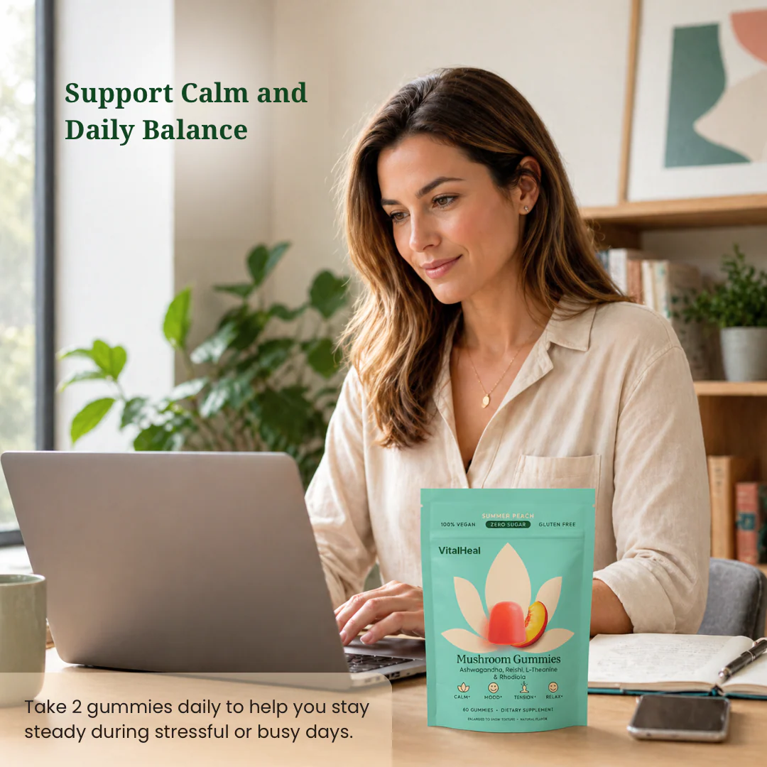 Mushroom Gummies – Stress, Mood & Focus Support with Ashwagandha, Reishi & L-Theanine (Vegan Gummies) - Image 4