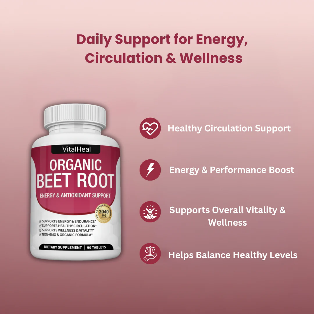 Organic Beet Root Tablets – Natural Nitric Oxide Support for Energy & Healthy Circulation - Image 2