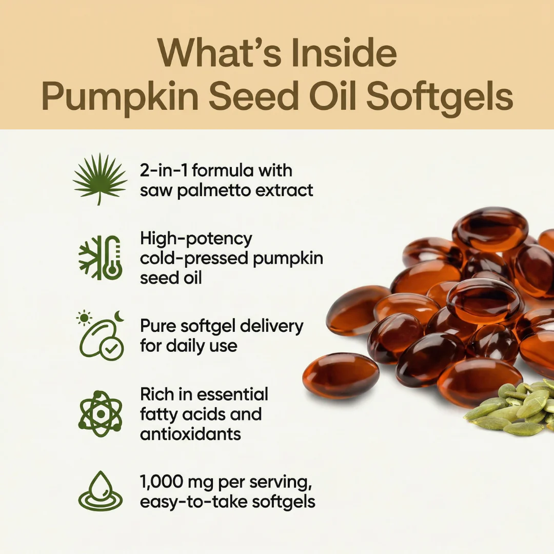 Pumpkin Seed Oil – Cold Pressed Softgels with Saw Palmetto for Prostate Health & Hair Growth Support - Image 3