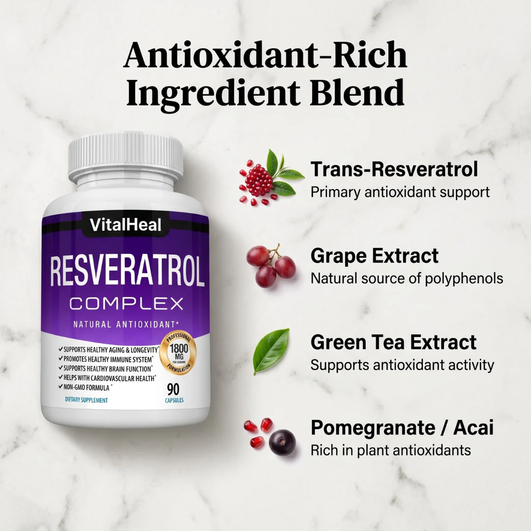 Resveratrol Complex 1800 mg – Trans-Resveratrol Antioxidant Supplement for Healthy Aging, Skin & Immune Support - Image 3