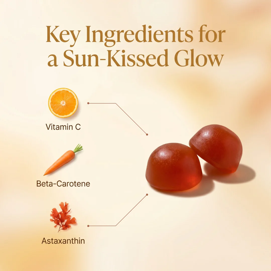 Tanning Gummies – Sunless Tanning Supplement with Astaxanthin, Beta-Carotene & Vitamin C for Skin Health - Image 3