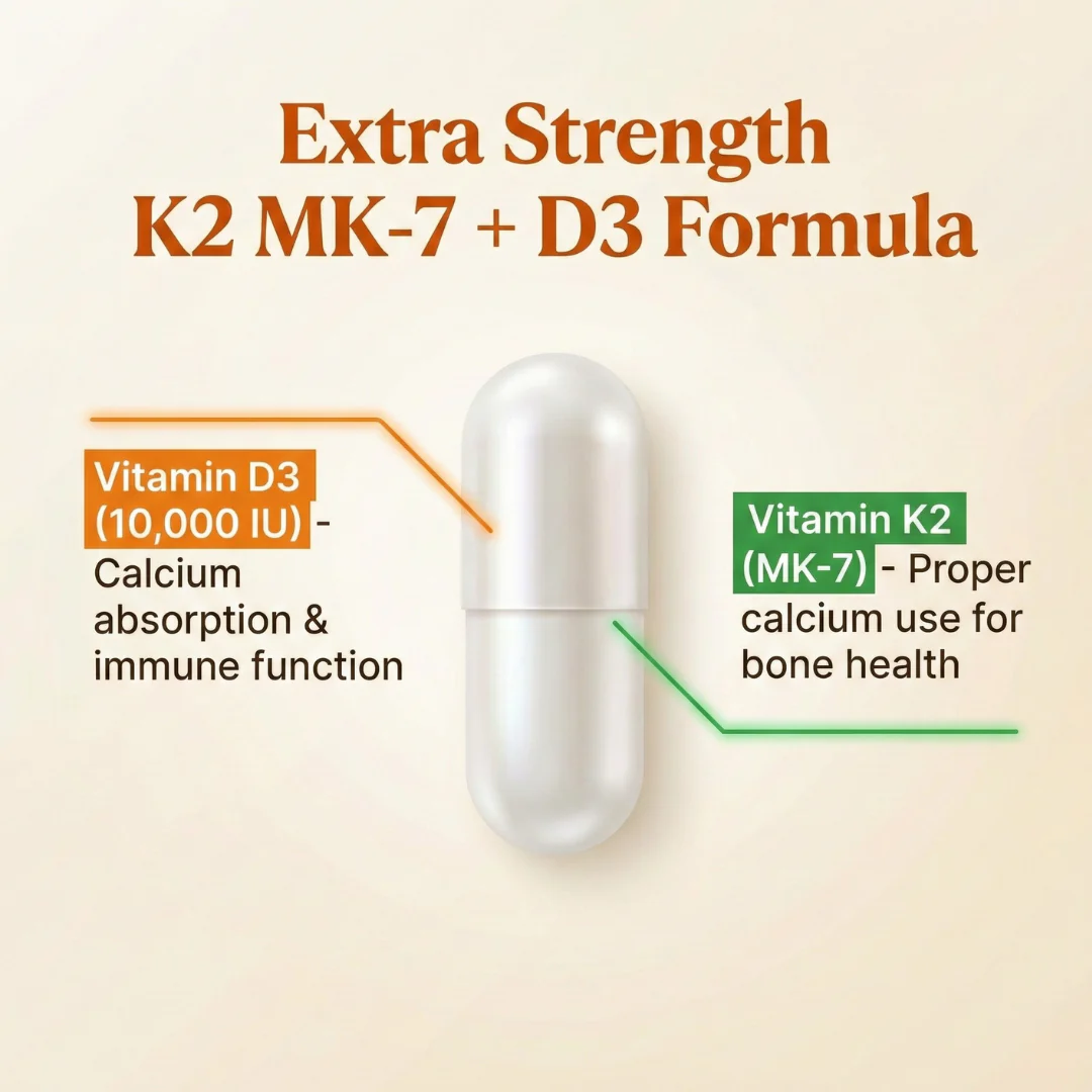 Vitamin K2 + D3 Extra Strength – Vitamin K2 MK-7 with 10,000 IU for Bone & Immune Support - Image 4